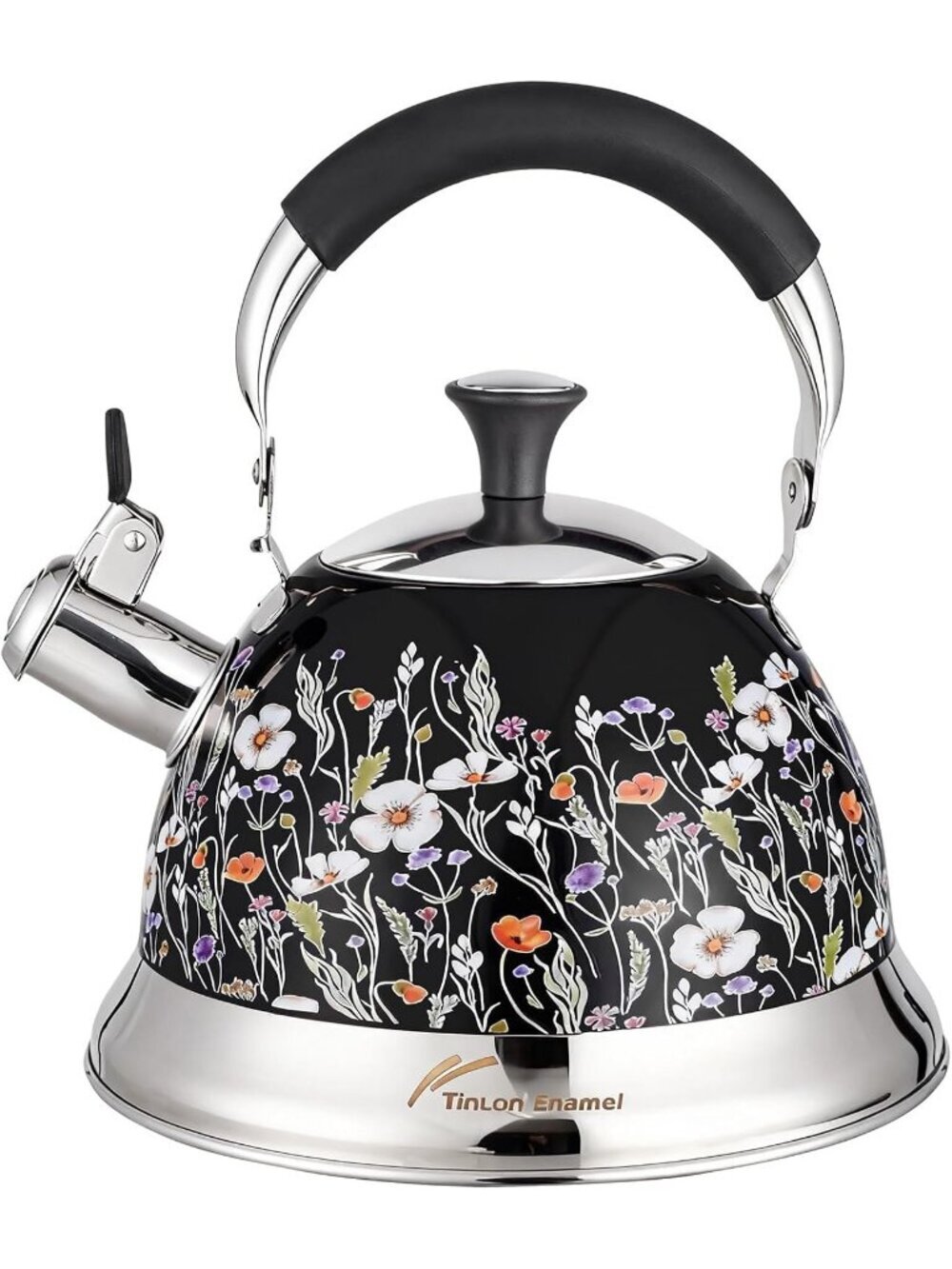 Black Field Flower 304 Stainless Steel Whistling Tea Kettle 3.1 Quart Stovetop - Picture 1 of 7